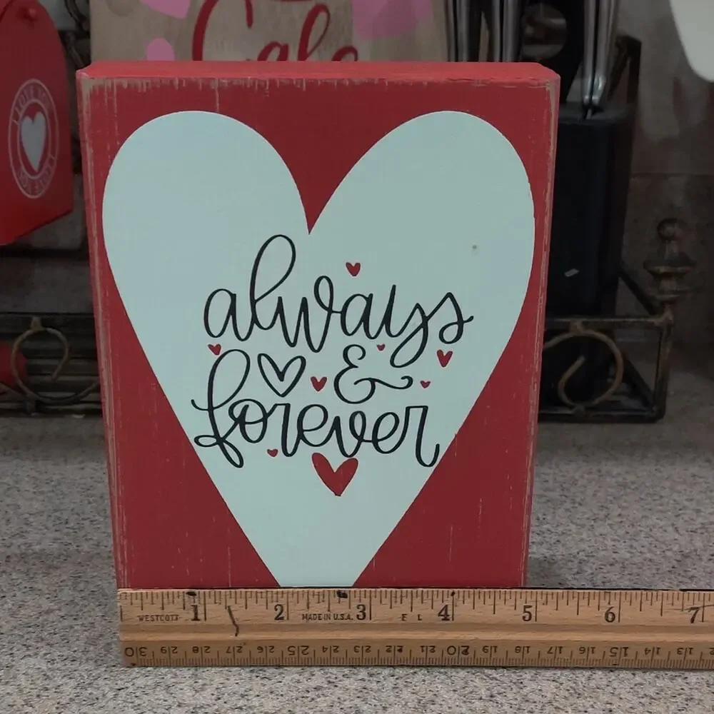 Always and Forever Red Wooden Valentine's Day Heart Love Wall Tabletop Decor